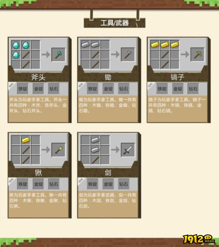 我的世界工具/武器怎么合成 我的世界工具/武器合成材料介绍